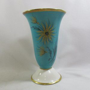 Vtg. Lindner Kueps Bavaria Teal/Gold Vase
